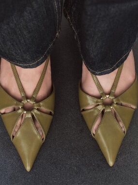 Zara Olive Green Strappy Pointed Slingback Heels